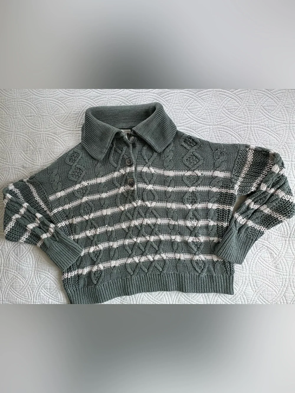Garnet Hill Cable-Knit Polo Sweater XL Linen Cotton